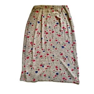 Vintage 90s Laura Scott Tan Brown Floral Midi Skirt Size XLarge With Back Slit